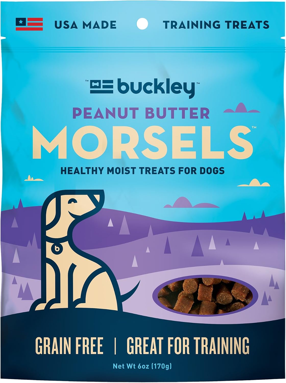 Buckley Original Morsels Dog Jerky Treats, Peanut Butter, 6-Ounce