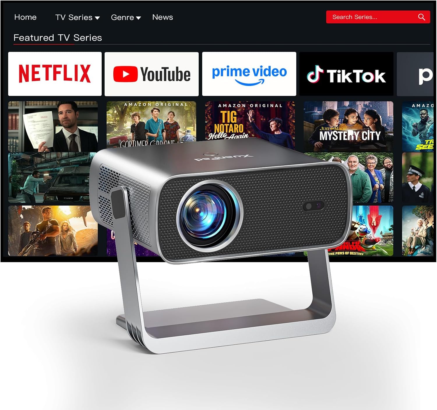 [Officially-Licensed App & Auto Focus] Projector with WiFi and Bluetooth, XuanPad Full HD 1080P Portable Projector, 210° Rotatable Stand, Auto Keystone, Dust Removal and Heat Dissipation Design