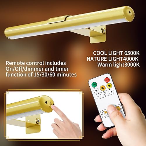 Miniatura 10 de Luz de imagen inalámbrica, luz de pintura con batería recargable para mostrar obras de arte, luz de visualización de 300 lúmenes, brillo ajustable,