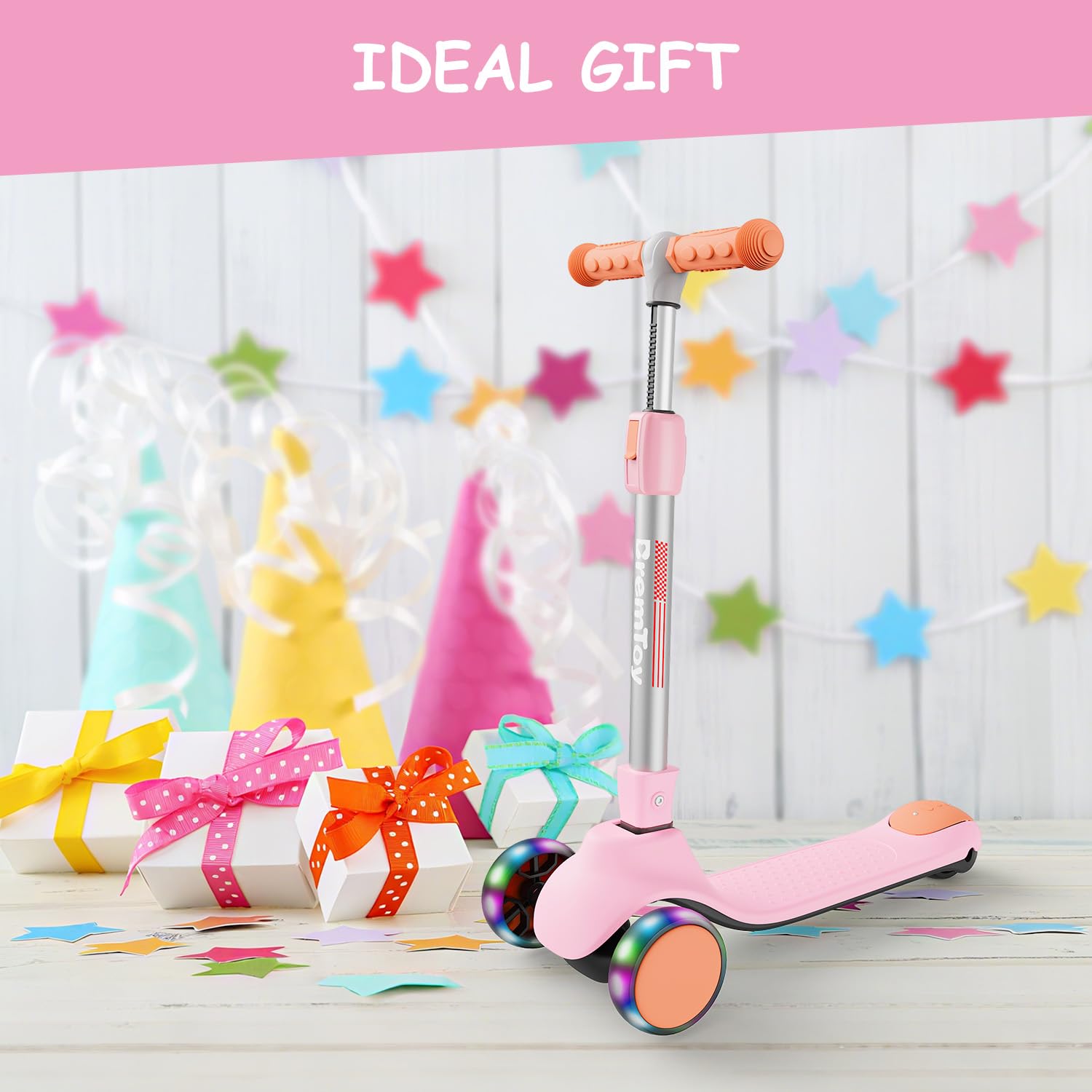BremToy Trottinette pour Enfants 2-10 Ans, 4 Hauteur Réglable, 3 Roues LED élégantes, Trottinette Pliante, Charge Maximale 50 kg, Cadeau pour Enfants