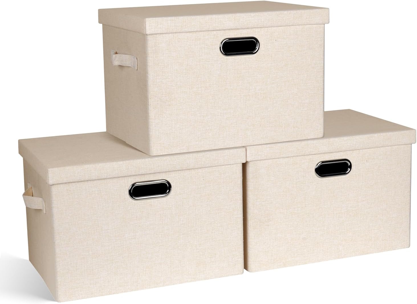 Graciadeco Large 17" 36 Quart Collapsible Stackable Storage Bins with Lids, 3 Packs Light Orange Linen Fabric Closet Boxes with Lids, Storage Cube Baskets Container Organizers for Office (17x12x11)