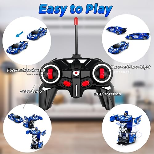 Miniatura 4 de Coche de policía a control remoto para niños 4-7, robot a escala 118  2 en 1 de carreras RC robot de juguete, deformación de un botón y deriva de