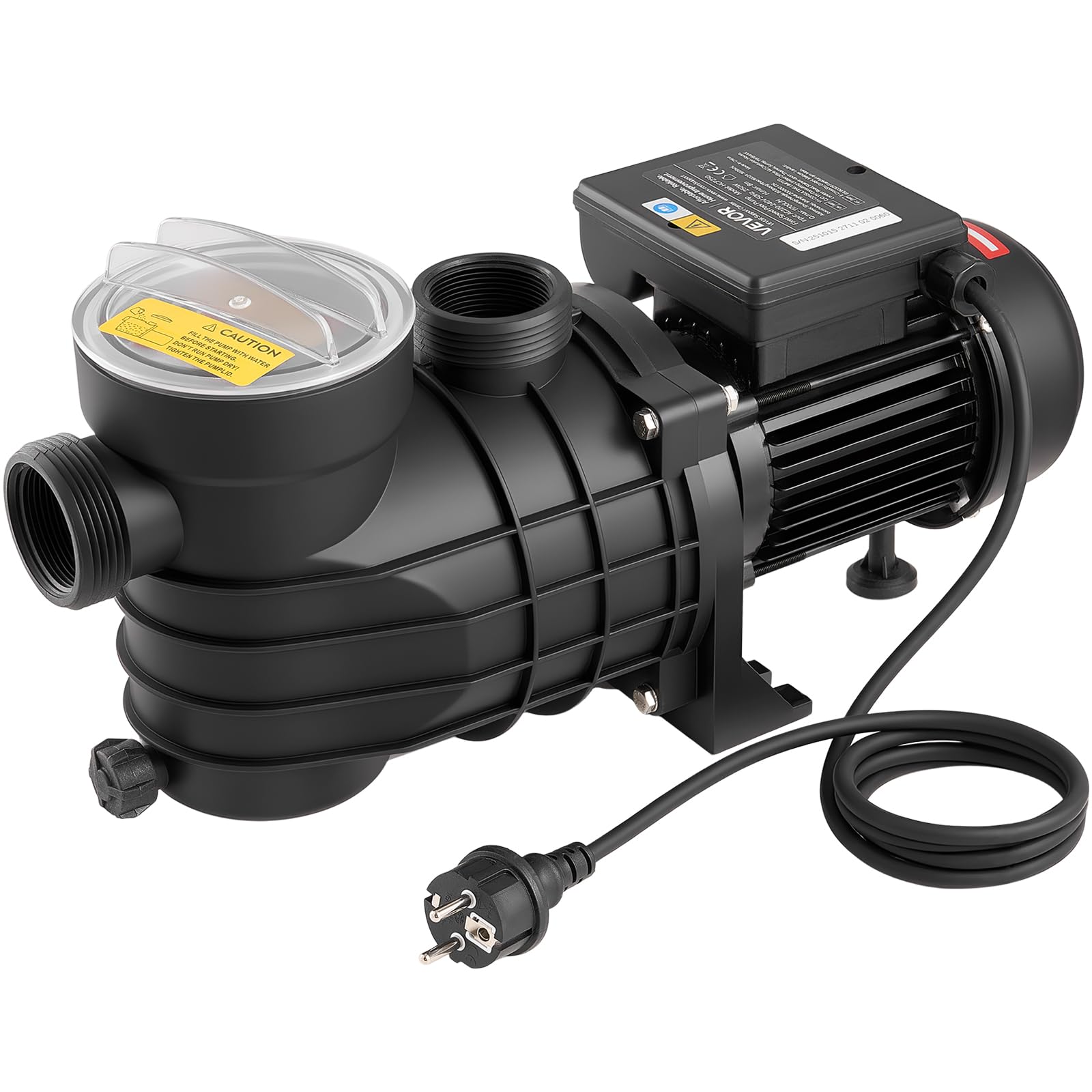 VEVOR Bomba para Piscina Elevada 250 W Caudal Máximo de 11.700 L/H Bomba de Filtración para Piscina de Una Sola Velocidad, CA 220-240 V 2850 RPM, Altura de Elevación Máxima de 8 m, con Filtro y Tapa