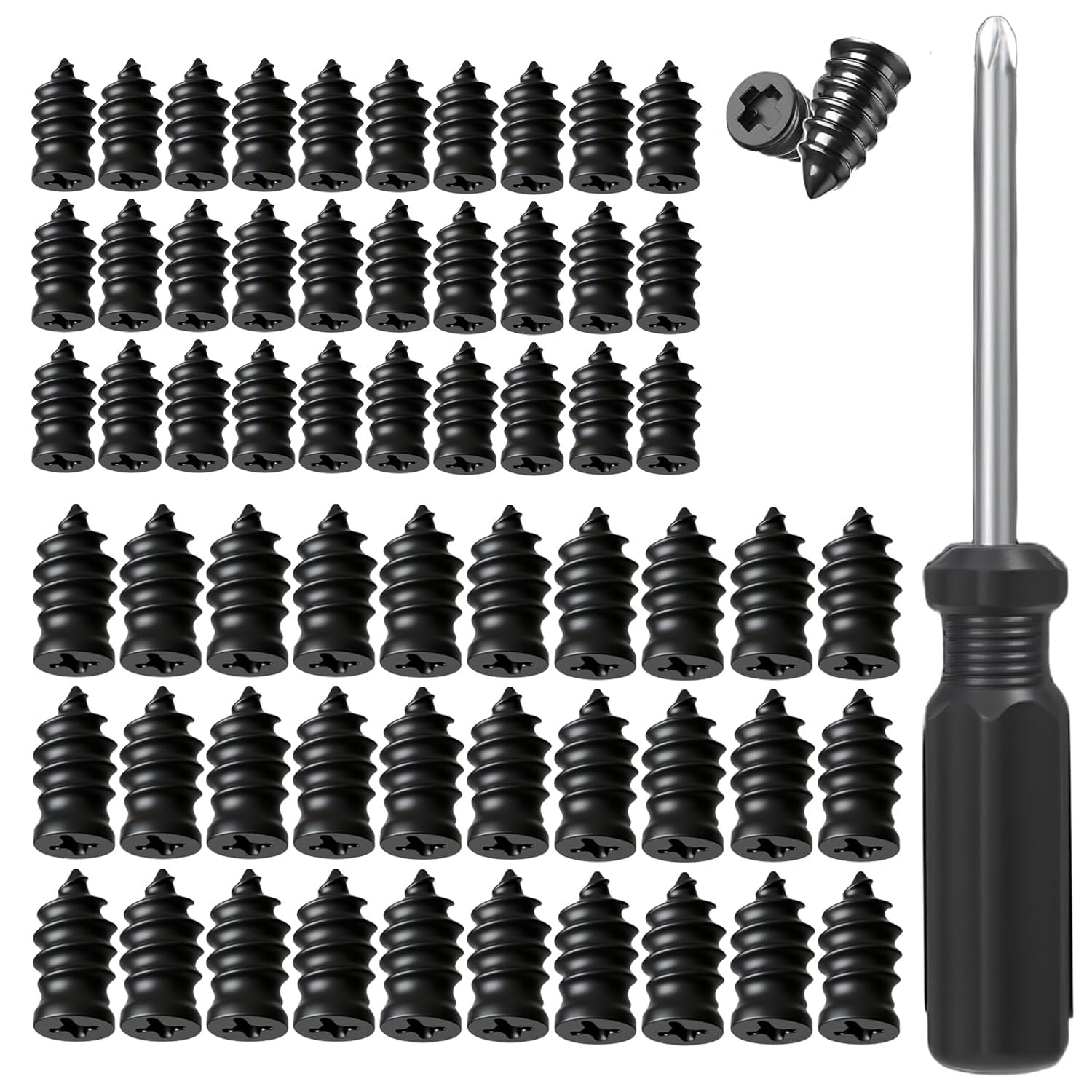 Tire Repair Nails Kit with 2 Sizes Screw in Tire Repair Plugs with Box and Screwdriver Fast Self-Service