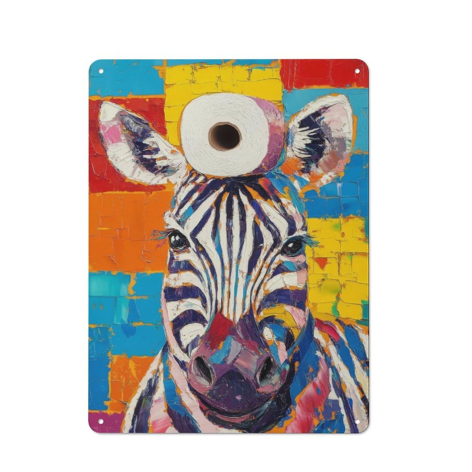 Junmoney Zebra With Toilet Paper Retro-Style Metal Wall Sign 40X30cm For Living Room Wall, Gift Idea At Christmas For Feature Wall Decorators