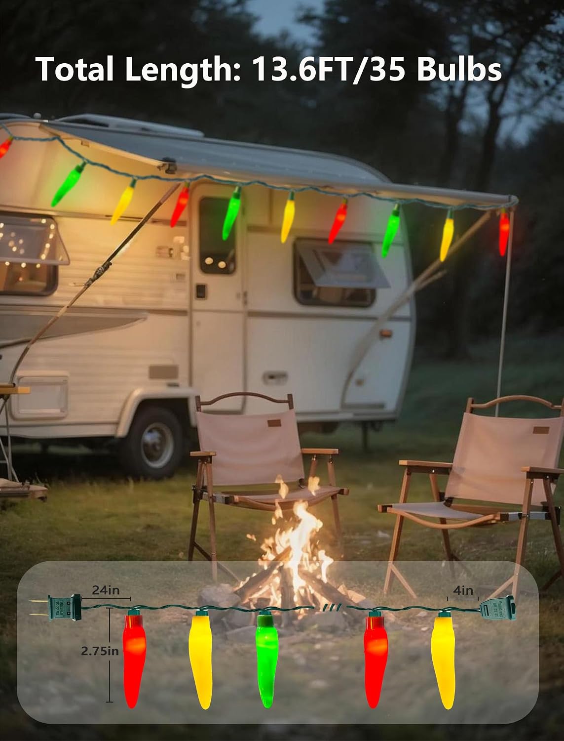 13.6Ft Multicolor Chili Pepper String Lights, 35 LED Red Green Yellow Jalapeno Lights, Plug-in Decorative Lights, Waterproof for Cinco de Mayo, Mexican Fiesta, Home Patio Party Christmas Tree Decor