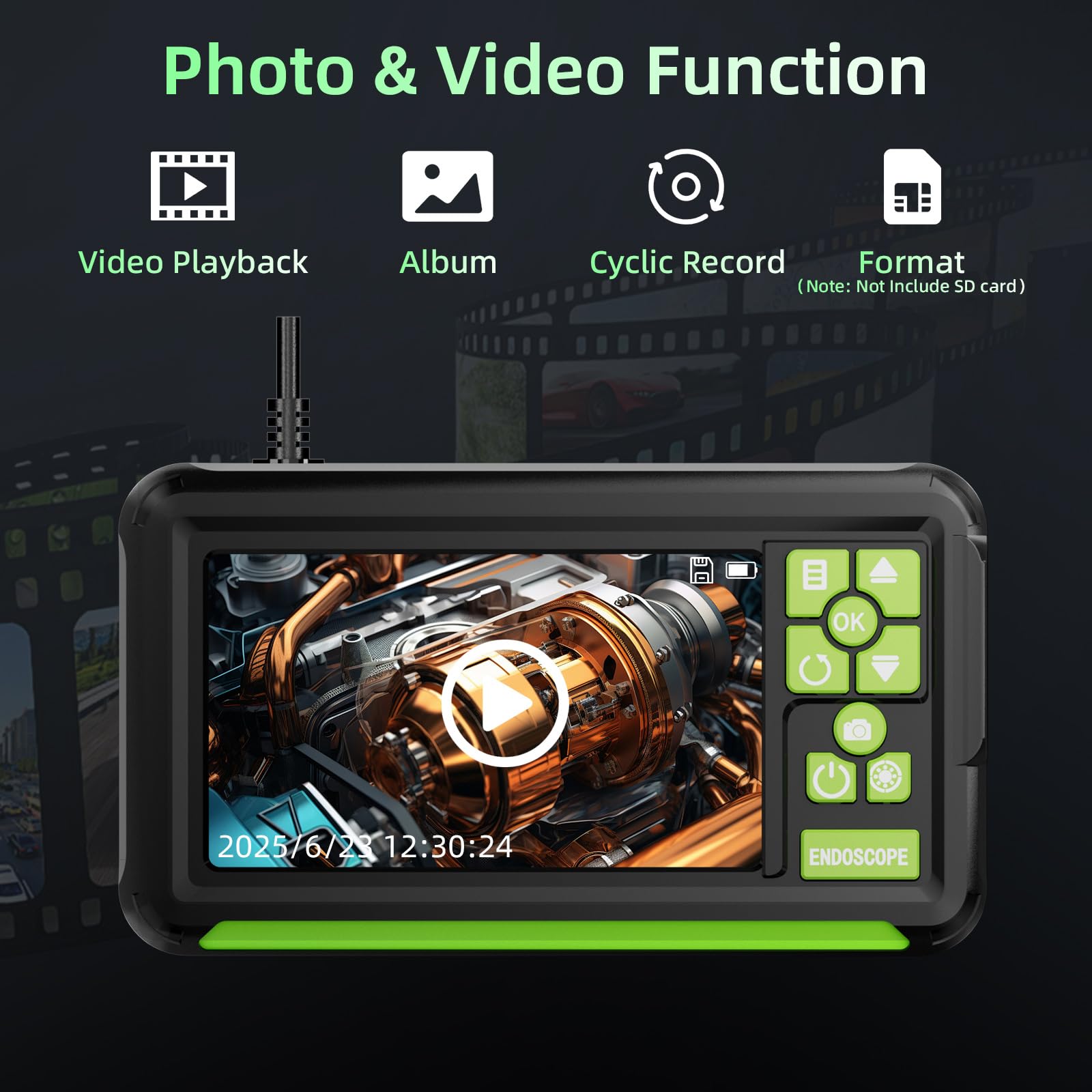 Endoscopique Caméra d'inspection, Caméra Endoscopique avec Prises de Vue Photo et vidéo, Écran IPS 4,3", Câble Semi-Rigide 5m, Zoom 4X, Caméra Serpent 1080P pour Inspection Automobile, Plomberie - 3