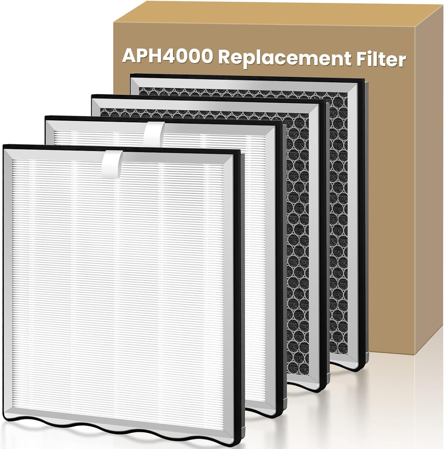 4 Pack APH4000 Replacement Filters Compatible with KNKA APH4000 Air Purifier, H13 True HEPA High-Efficiency Activated Carbon Filter for Home Large Room