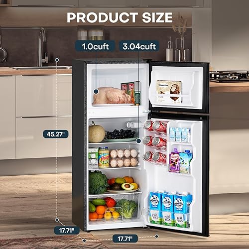 Miniatura 2 de Upstreman Mini refrigerador de 4.0 pies cúbicos con congelador, artículos esenciales para dormitorio, puerta doble, refrigerador pequeño para