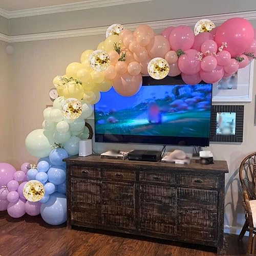 Miniatura 6 de Globos pastel de 12 pulgadas, 35 globos de arcoíris pastel multicolor, juego de globos de confeti de color macarrón y dorado para niñas, Pascua, Oro