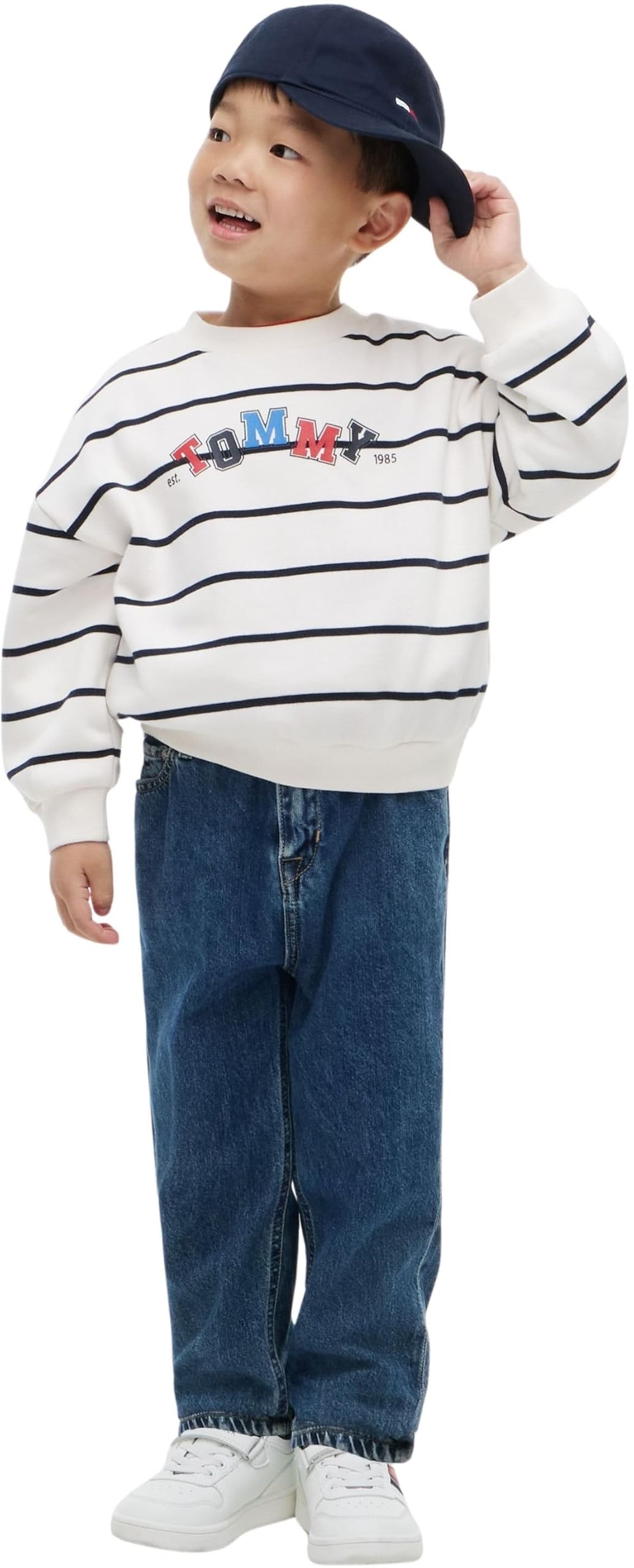 Tommy Hilfiger Kids Gender Inclusive Lu Crewneck Sweatshirt KS0KS00781 Pullover Sweatshirt, White, 12 Month