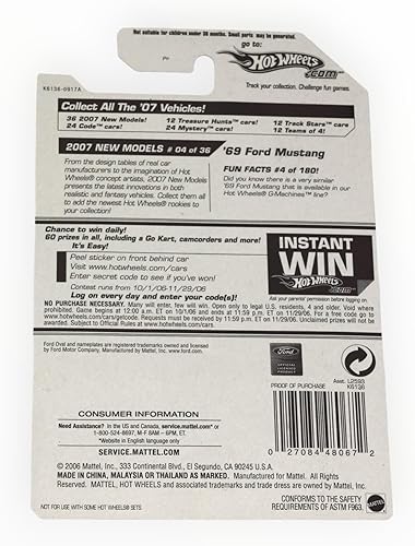 Miniatura 2 de Hot Wheels Ford Mustang '69, auto fundido a escala 1:64, amarillo, 5 x 7 x 2 pulgadas, a partir de 3 años