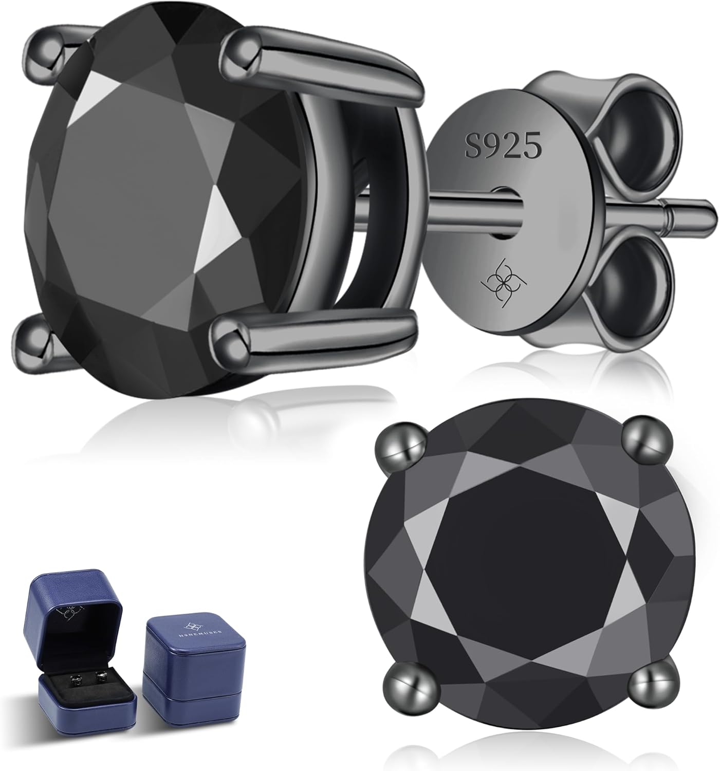 Black Moissanite Earrings for Men, Round Cut D Color VVS1 Clarity Lab Created Moissanite Earrings Studs S925 Sterling Silver Jewelry for Women Men