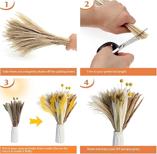 Miniatura 5 de 100 piezas de decoración de hierba seca de las pampas, ramo bohemio de decoración del hogar de 17.7 pulgadas, ramo de flores secas mixtas para