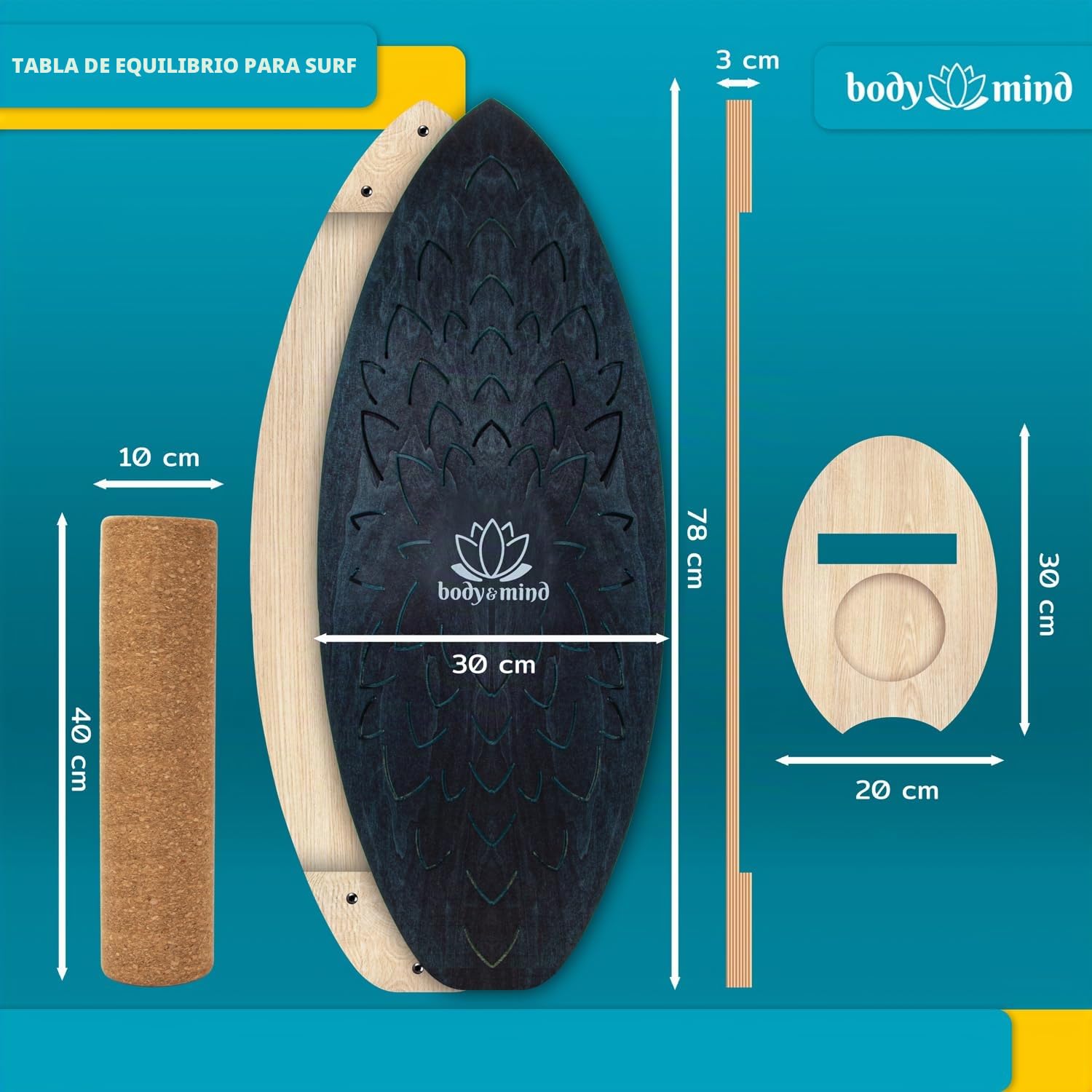 Tabla de equilibrio tabla de surf tabla de equilibrio para fisioterapia entrenamiento de surf; entrena el equilibrio y la coordinación con E-BOOK gratuito