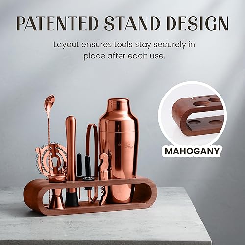 Miniatura 5 de Mixology  Craft - Juego de 10 piezas metálicas para bar con madera de caoba