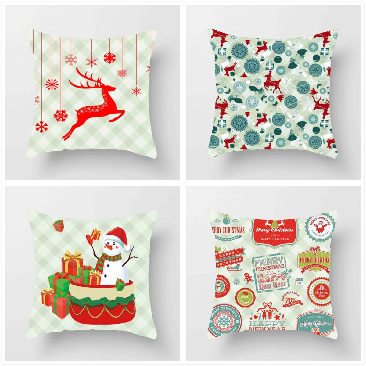 60x60cm Cuscini per Divano Set di 4 Fodere per Cuscini Doppia Faccia Lino Cuscini Plaid di Natale Esterno Cuscini Decorativi Cuscini Divano Soggiorno Cuscini Decorativi Copricuscini Divano J-1631