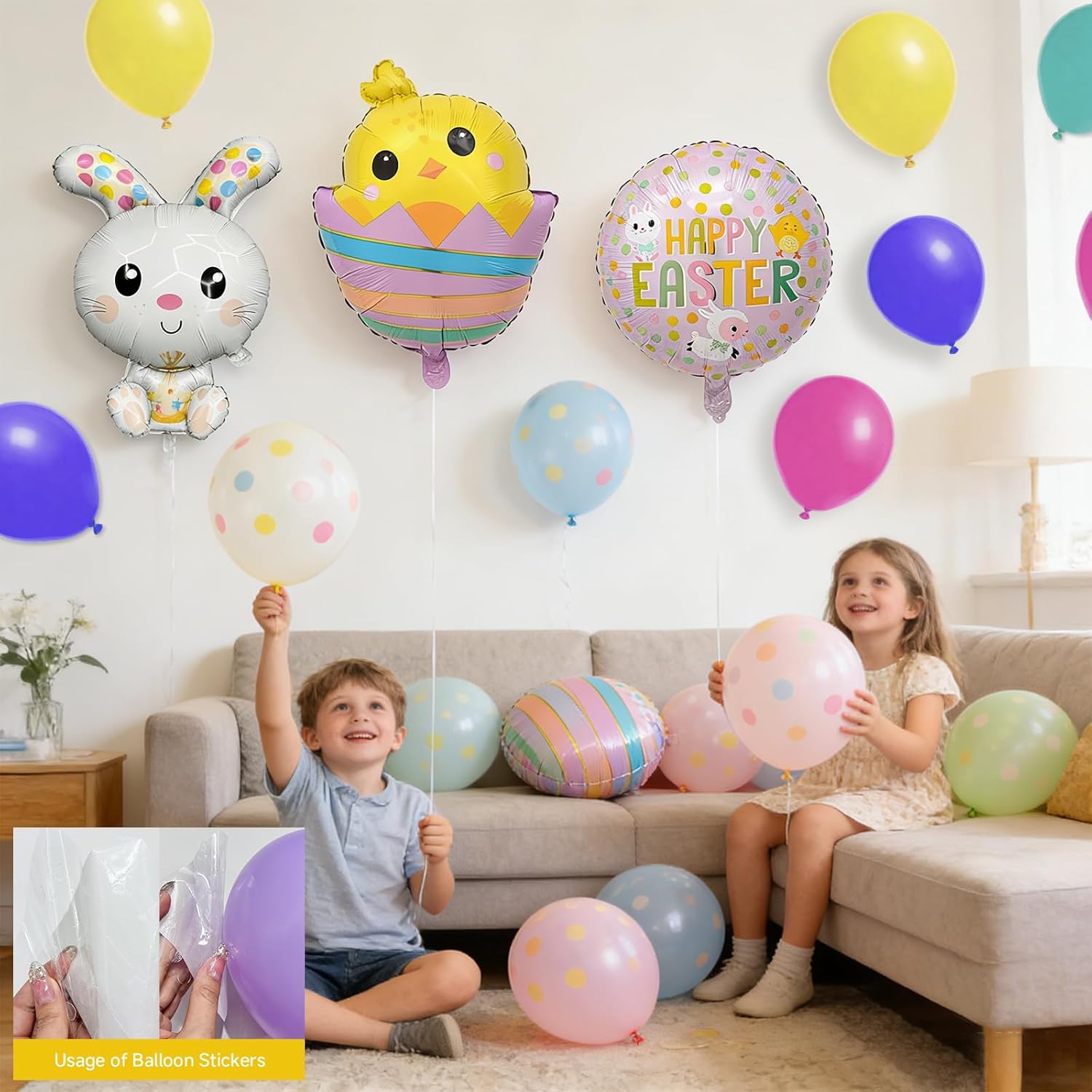 Easter Decorations for Home Pastel Easter Balloons Kit with Happy Easter Banner Egg Bunny Hanging Swirls Bunny Chick Foil Mylar Balloons Easter Party Supplies for Indoor Outdoor Spring Decor