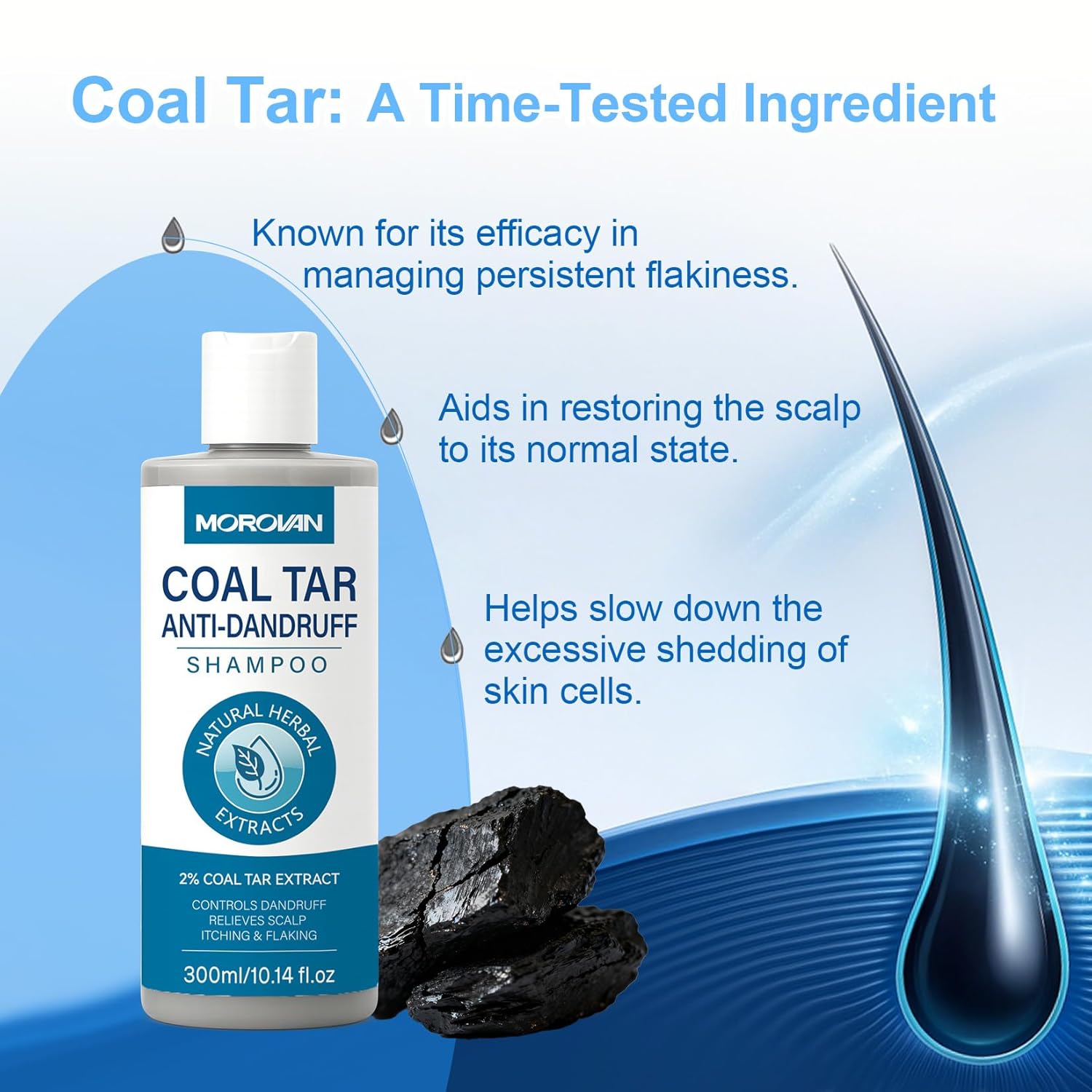 Morovan Coal Tar Dandruff Shampoo: 2% COAL TAR Extract for Severe Dandruff, Psoriasis & Itchy Scalp | Medicated Treatment for Seborrheic Dermatitis - Effective Flake and Itch Control. - Image 4