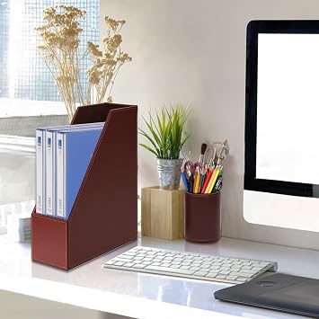 6 Piece Office Supplies and 4 Pack Leather Office Supplies Combination Matching Desk Organizer Set Workspace Decor for Women Men (Brown)