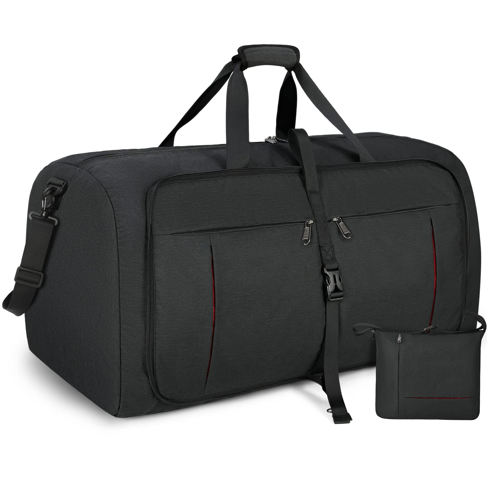 NUBILY Faltbare Reisetasche Groß 65L 80L 100L Sporttasche Herren Damen mit Schuhfach Leichter Reisetaschen Weekender Handgepäck Tasche Schwarz Blau