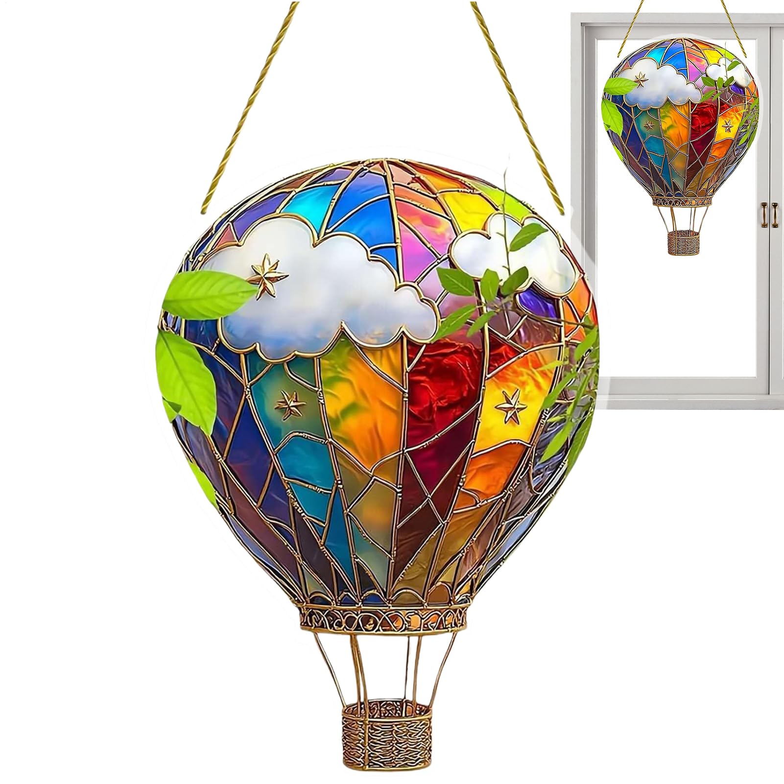 Hot Air Balloon Lantern, Acrylic Wall Hanging Colored Decor, Solar Hot Air Balloon Model, Outdoor Hanging Lanterns Waterproof for Garden Patio Porch Yard Parties Decor