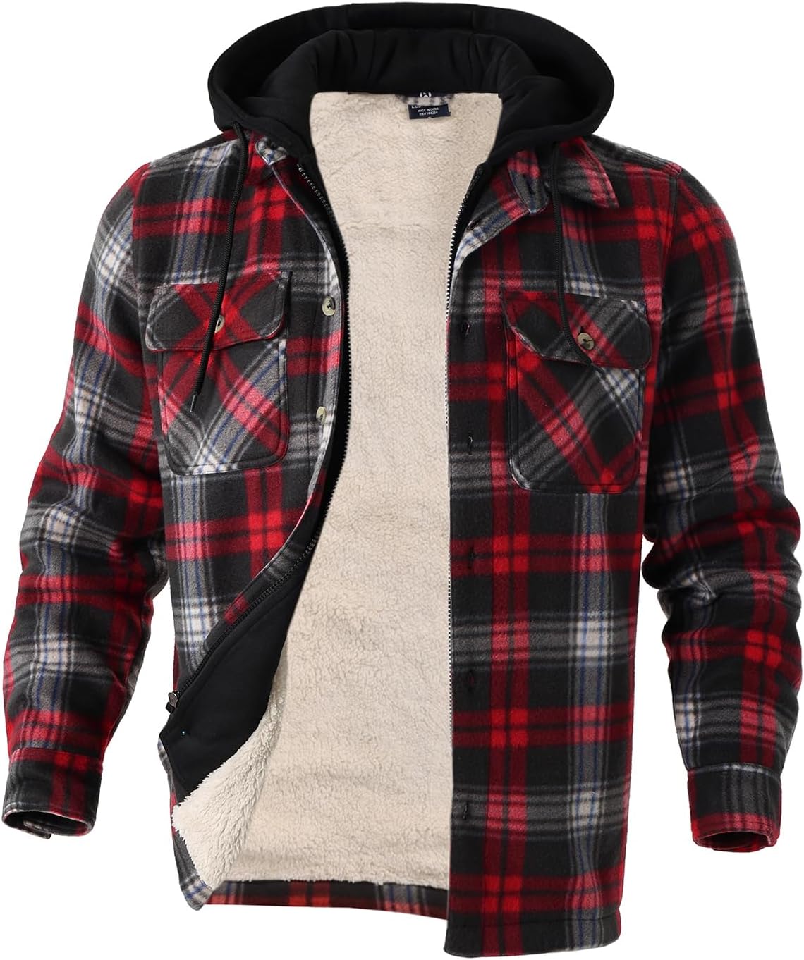 Heavy Thick Flannel Plaid Jacket Sherpa Fleece Lined Hoodies for Men Zip Up Winter Warm Coat Buffalo Zipper Sweatshirt - Image 3