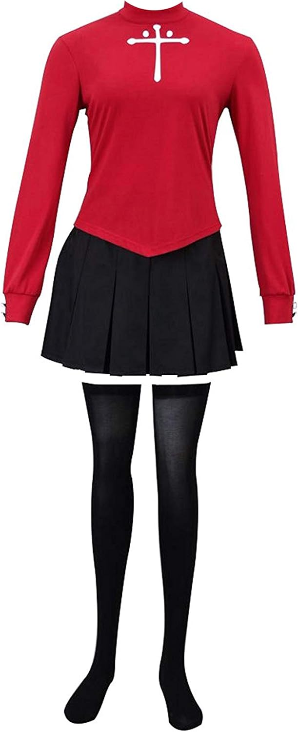 US Size Adult Women's Red High Collar Long Sleeve Cosplay Costume Dress