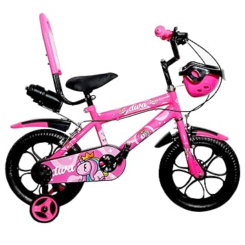 Vicky 14T Kids Pink Cycle with Megwheel Bicycle for Boys and Girls Training Wheels Adjustable Seat Height Storage Basket
