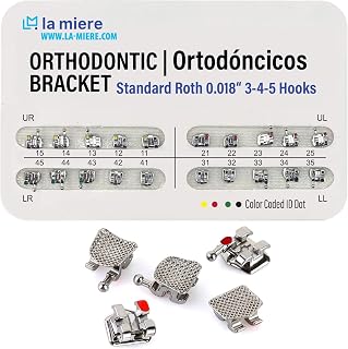 LAMIERE 20PCS Roth Orthodontic Metal Brackets 0.018" Slot Bondable 3-4-5 w/Hook - Precise Dental Brackets Pack