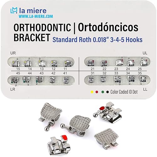 20PCS Orthodontic Metal Brackets Dental Brackets Standard Roth 0.018 Slot Bondable, 3-4-5 with Hook 20pcs/Pack, 1PK