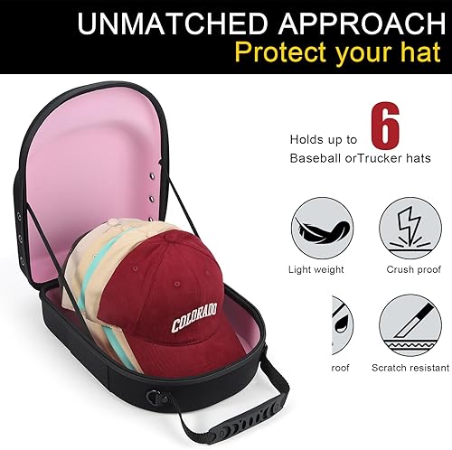 Miniatura 42 de Funda rígida para gorra de béisbol, funda de viaje con correa ajustable para el hombro, funda para 12 gorras de béisbol, perfecta para viajes y Negro