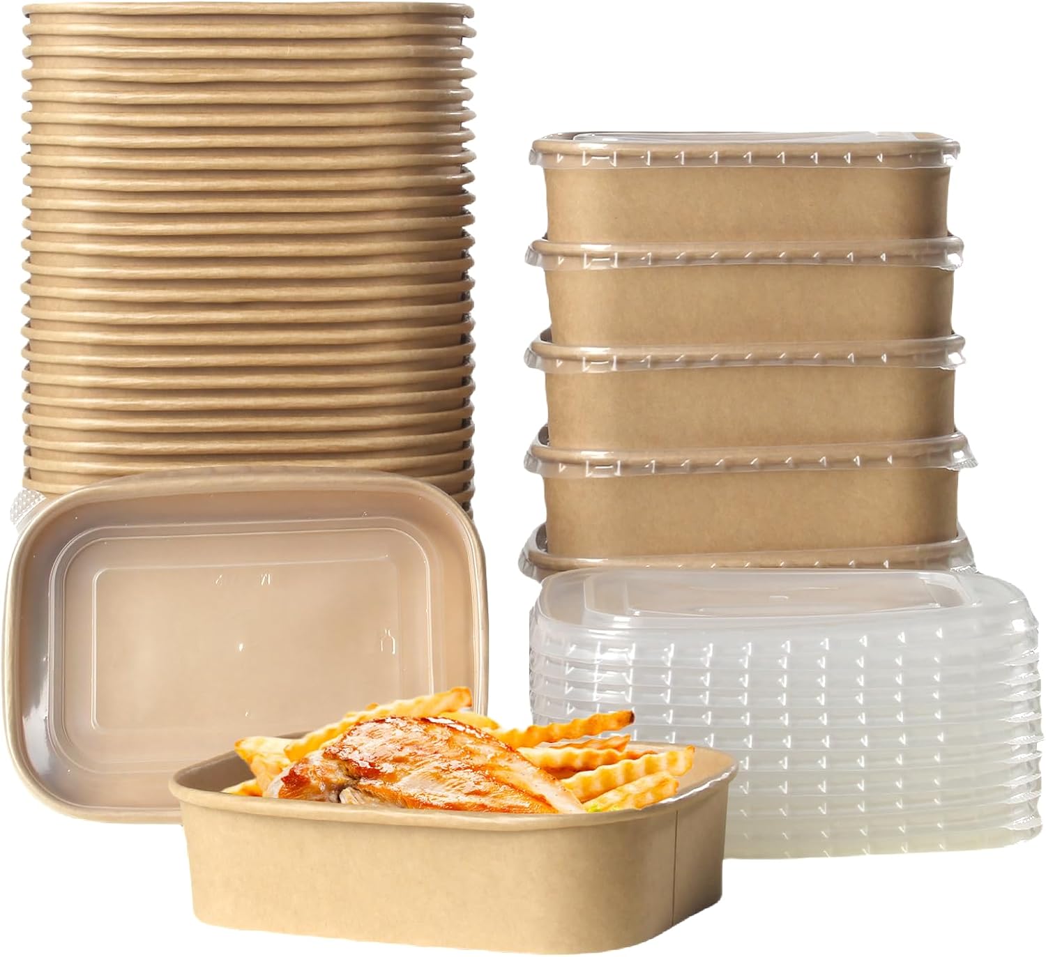 50 Pack Kraft Paper Take Out Containers, 17 oz