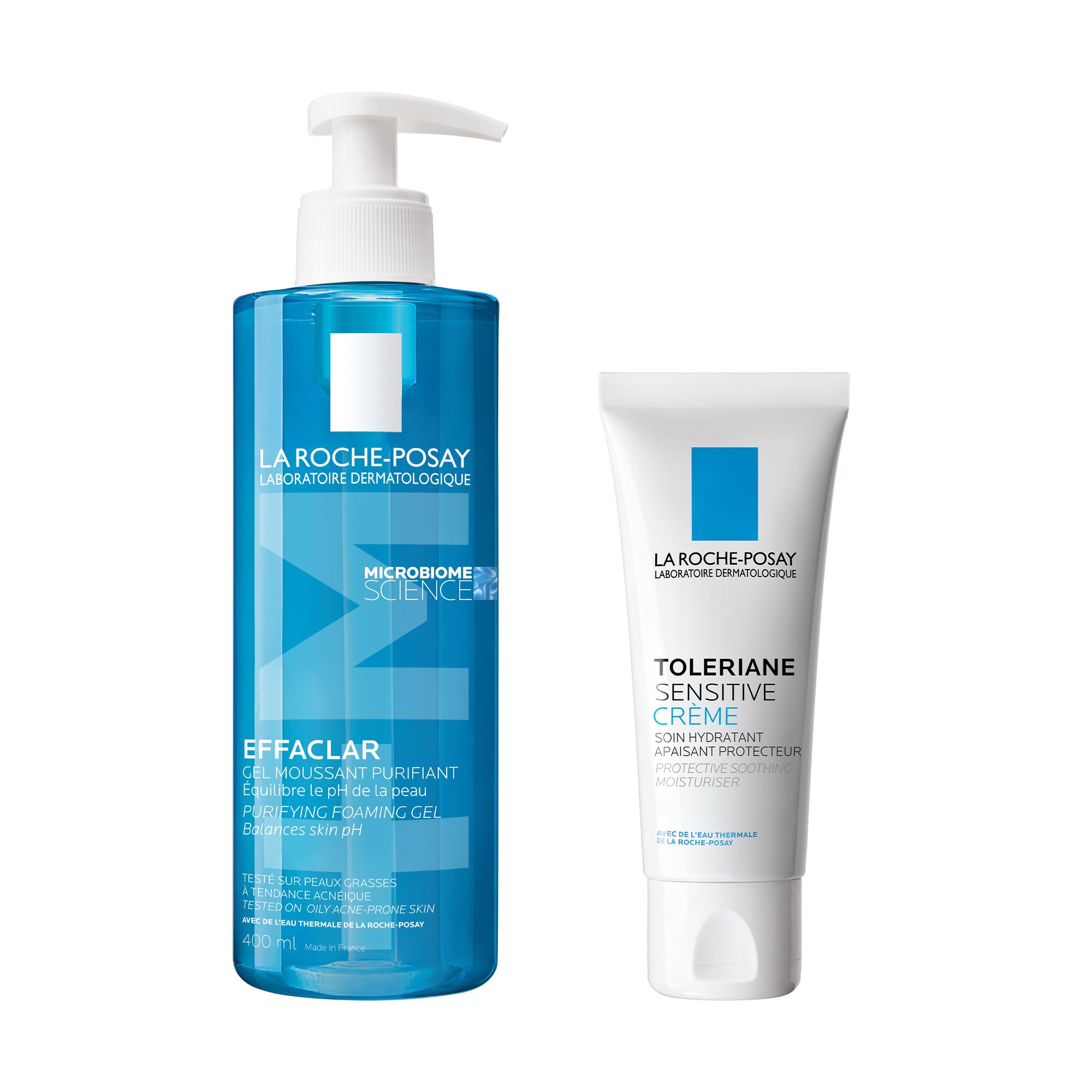 La Roche-Posay Duo: Crema Viso Idratante Toleriane Sensitive 40 ml + Effaclar Gel Moussant 400 ml | Trattamento Lenitivo e Detergente per Pelli Sensibili e a Tendenza Mista