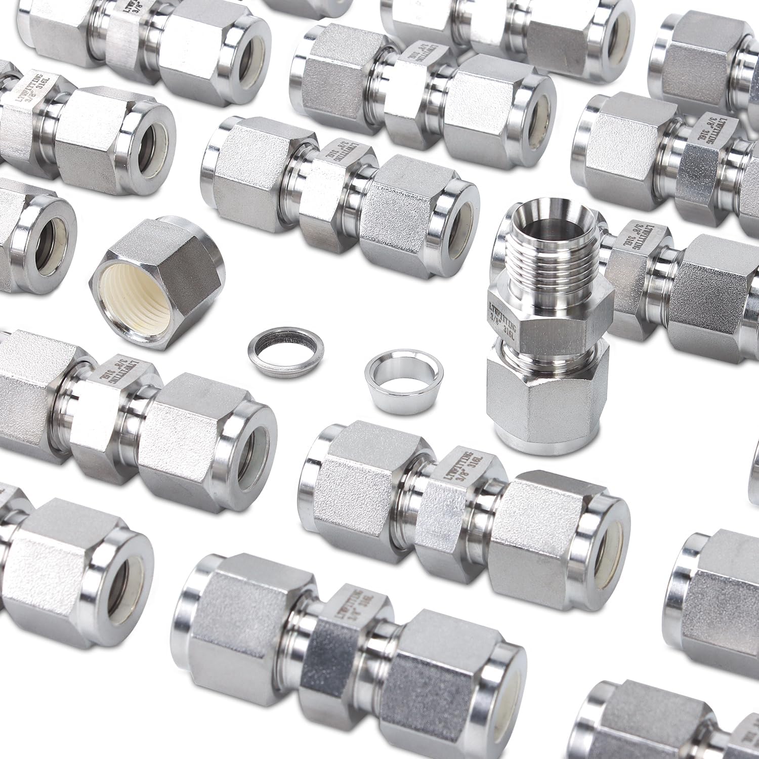 LTWFITTING 3/8-Inch OD Compression Union,Stainless Steel 316 Fitting (Pack of 20)