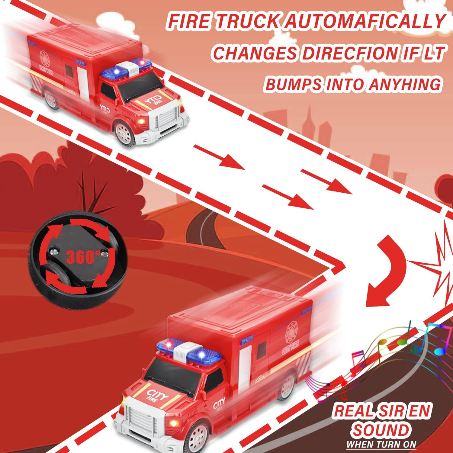 Buy CYKT Fire Truck Toy for 38 Year Old Boys Girls, LED Music Electric