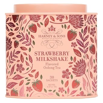 Harney & Sons Strawberry Milkshake Oolong Tea, 30 Sachets in Tin | Oolong tea with strawberry, milk and vanilla flavors. Contains caffeine.
