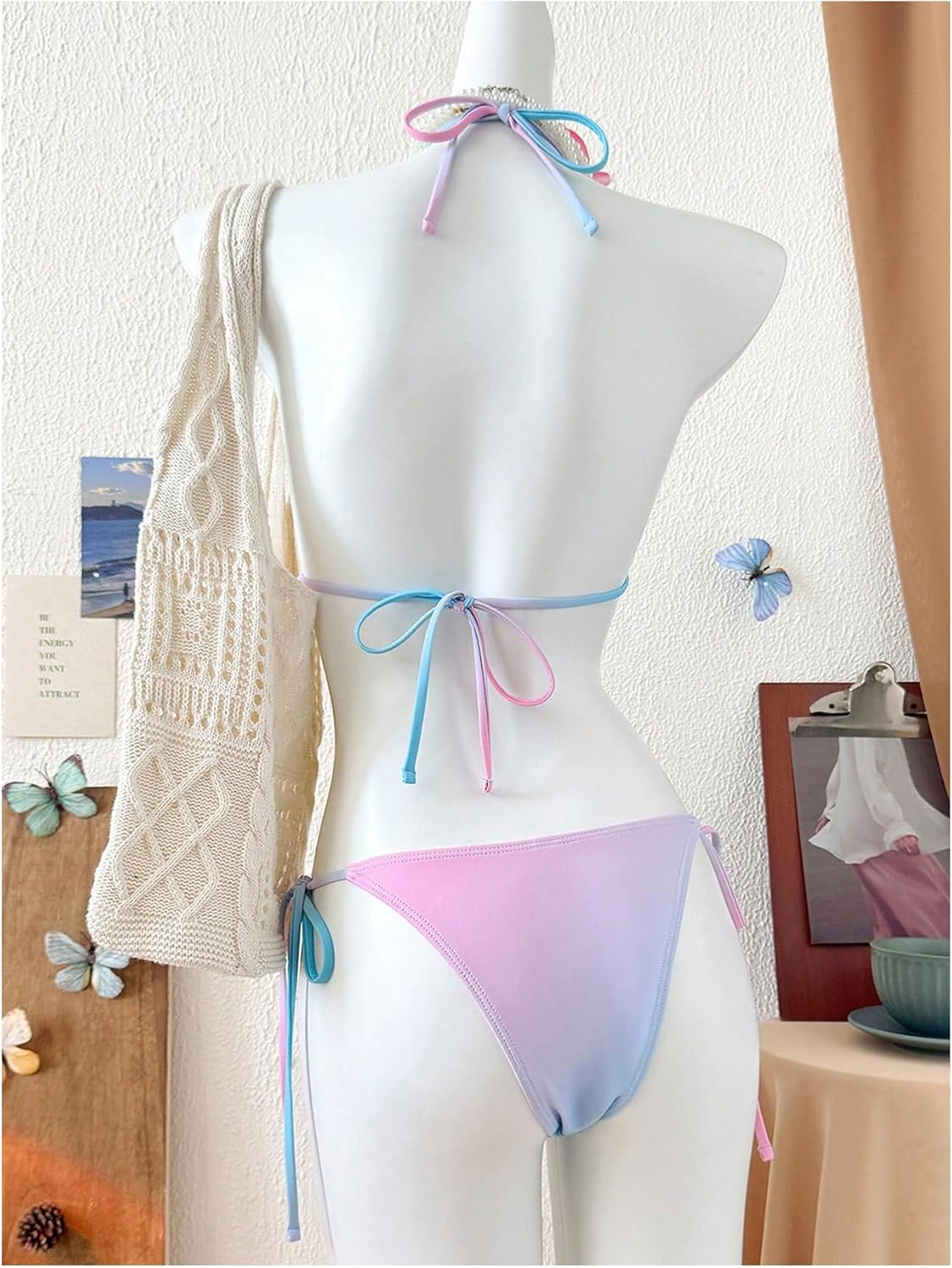 Milumia Women's 2 Piece Floral Bikini Set T Ropical Beaded Halter String Triangle Swimsuits Swimwear - Image 3