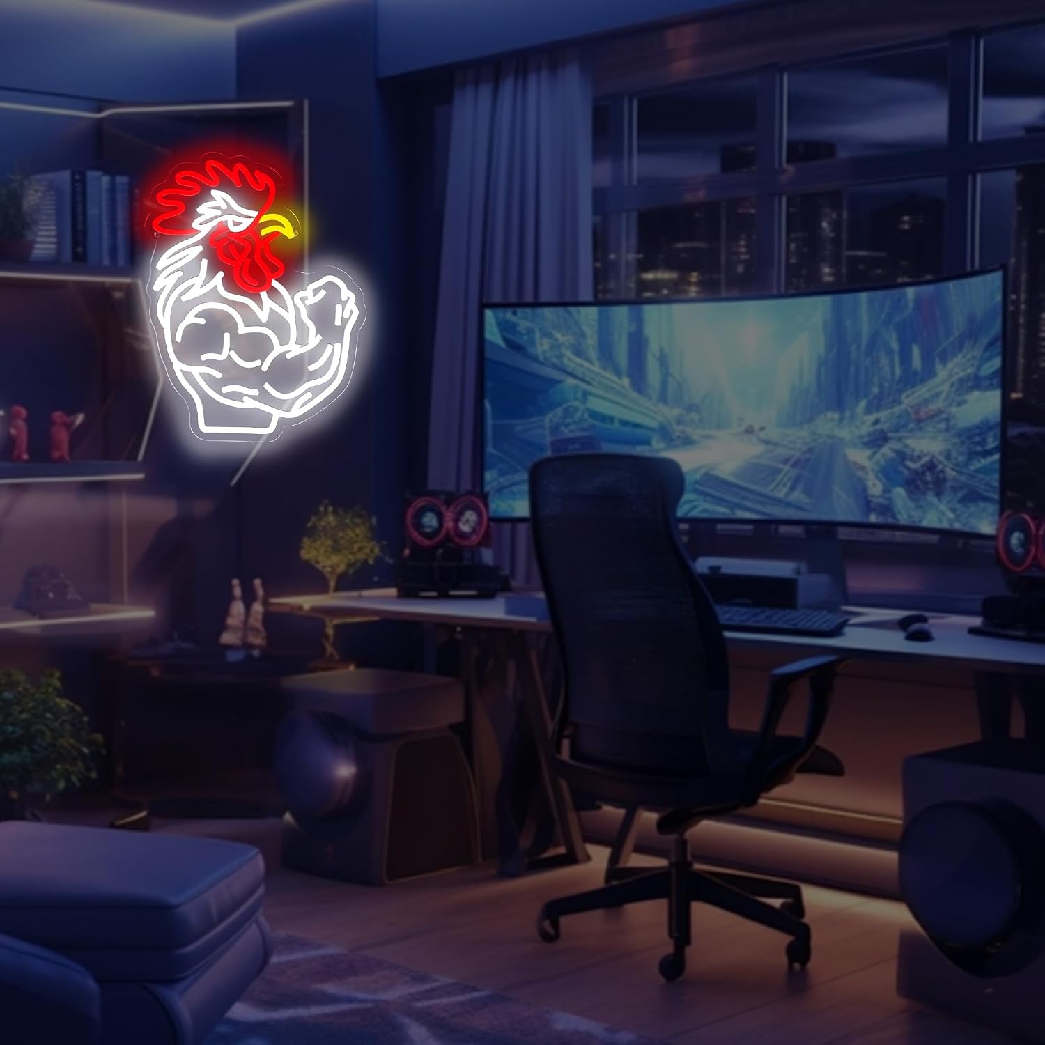 Muscular Rooster Gym Neon Sign for Home Gym Decor, Bodybuilding Funny Chicken Led Neon Light for Workout Trainer Room, Farmhouse,Bold Gifts for Game Rooms, and Man Caves