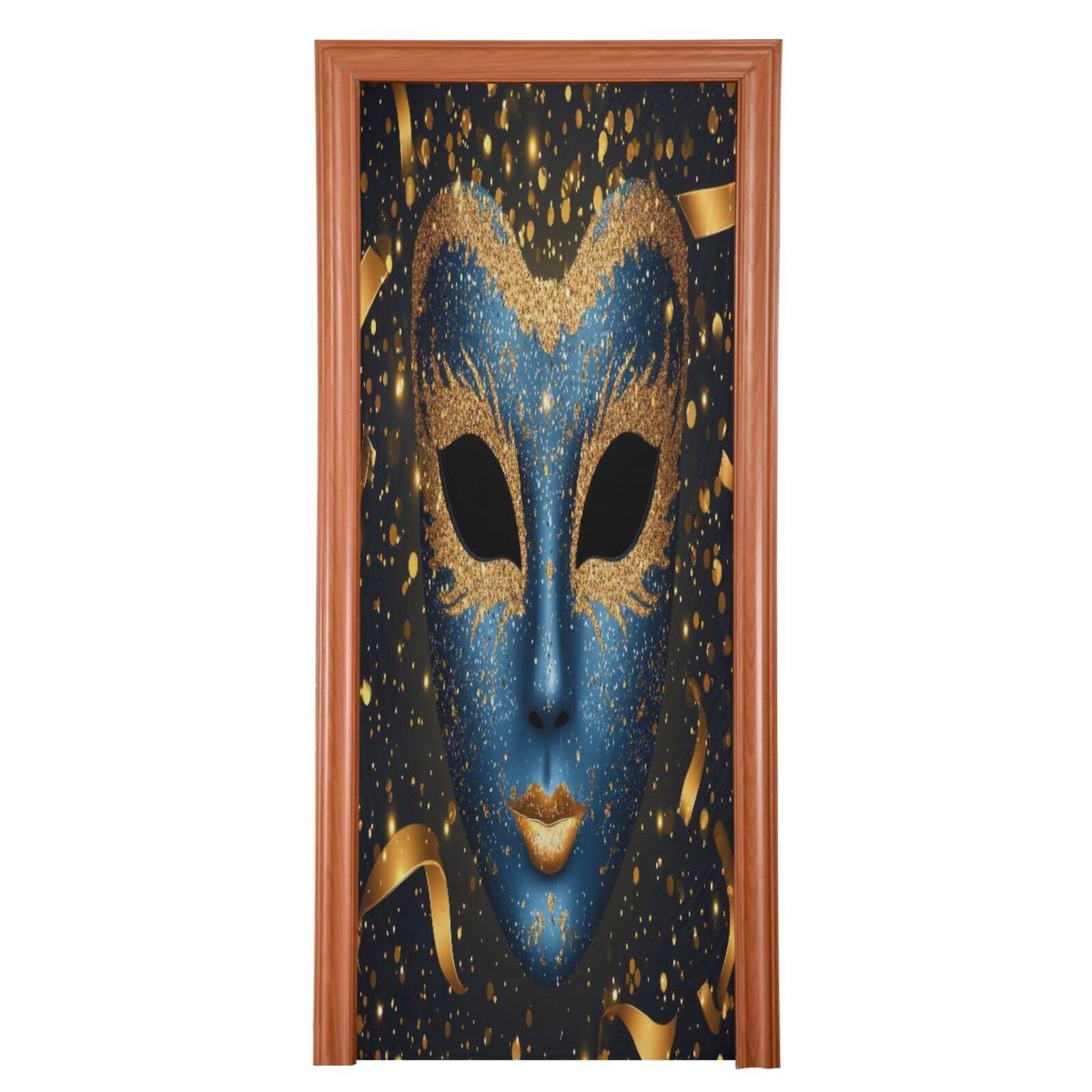 FLildon Mardi Gras Masquerade Mask Holiday Door Cover Decoration, Party Accessory Porch Decor for Festive Ornament Room Door Covers 32 x 79 Inch