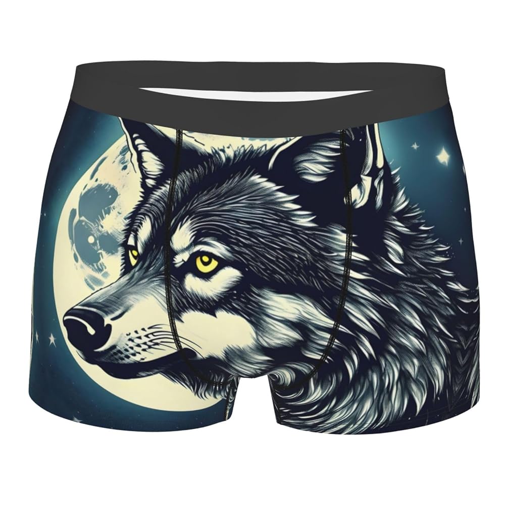 DRTGEDS Wolf Night Moon Men's Boxer Brief Underwear,Basics