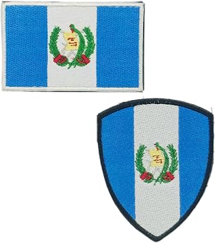 2 Pack Guatemala Flag Embroidered Patches Guatemalan Rectangle and Shield Shape Emblem Tactical Patches for Military Backpack Hat Jacket Decorations