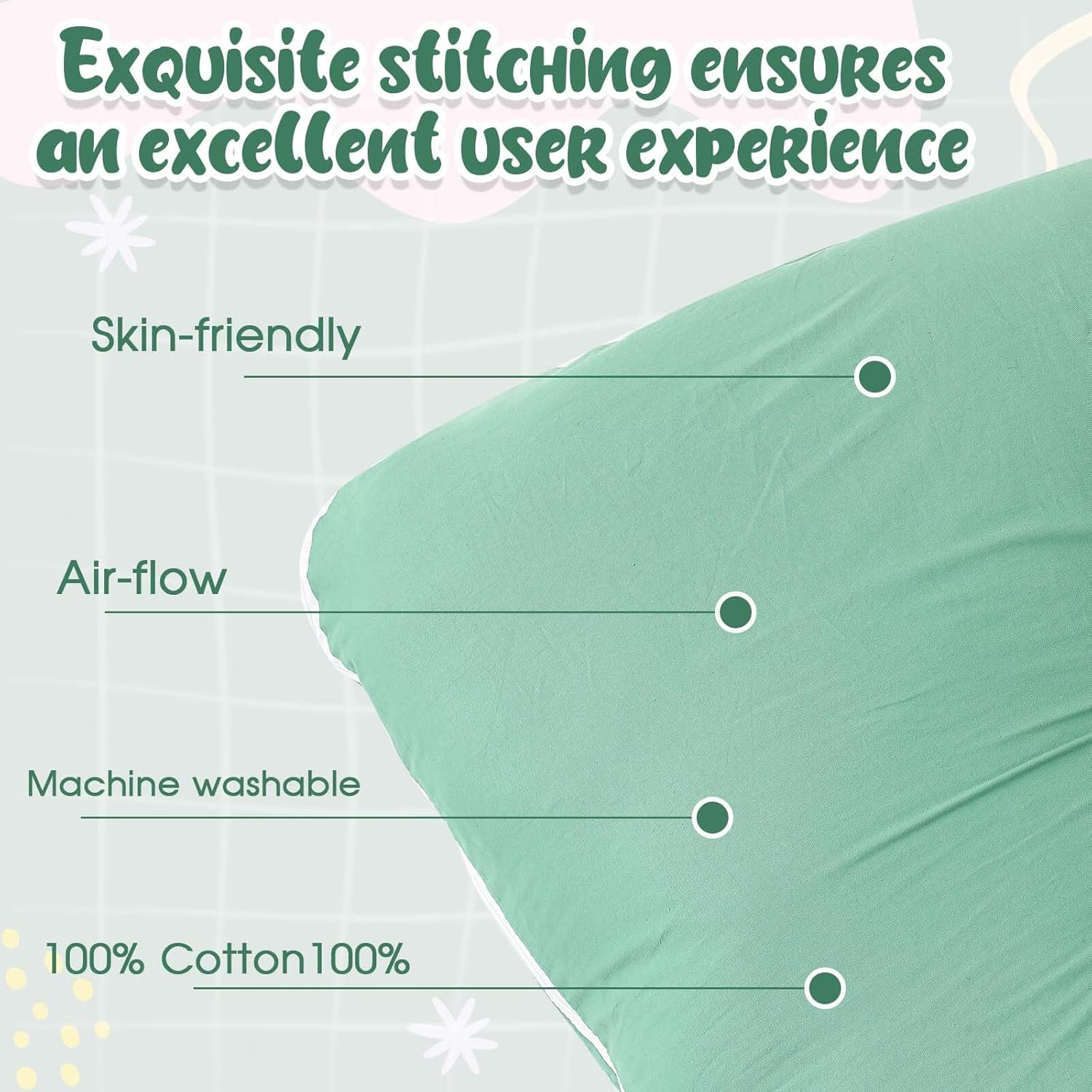 3 Pcs U-Shaped Pregnancy Pillow Cover, Cotton Maternity, Soft Breathable Fit for 55"x31" Body Pillow(Bright Color)