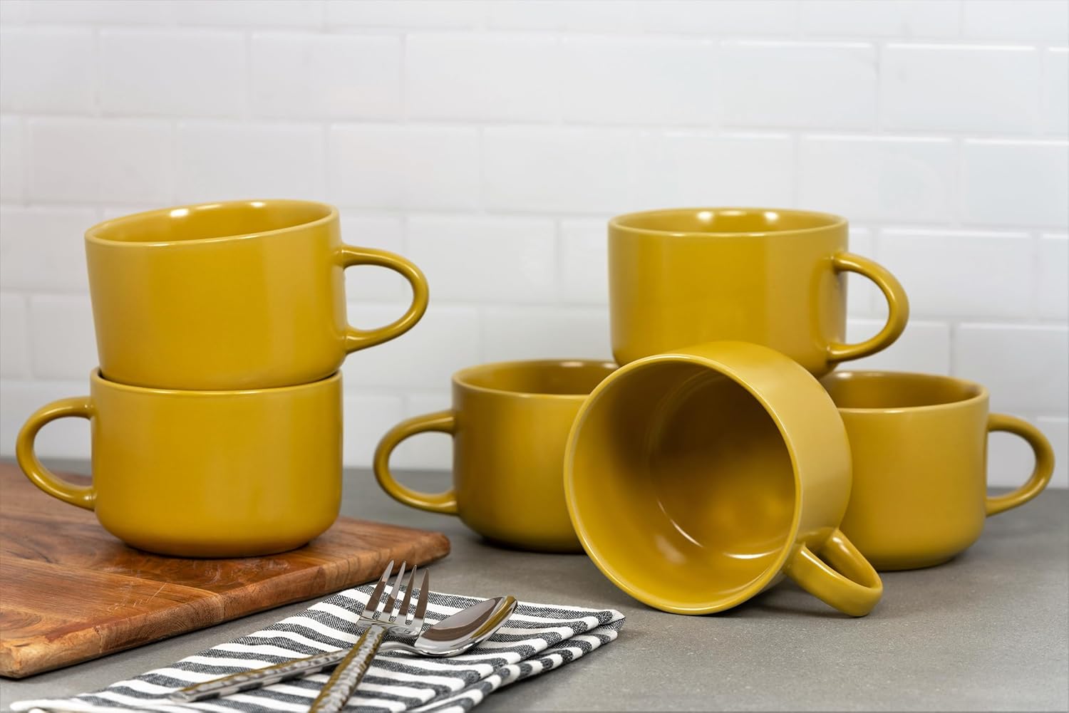 10 Strawberry Street Wazee Matte Oversized Mug, Yellow, Set of 6