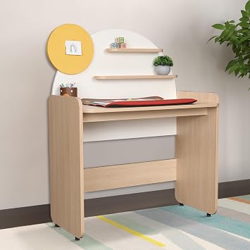 Smartsters Study Table with Pin-Up Board & Storage for Kids (4-10 Years), Engineered Wood, White, 47x45x25 Inches, Sunshine Desk with Shelves. Chair Not Included.