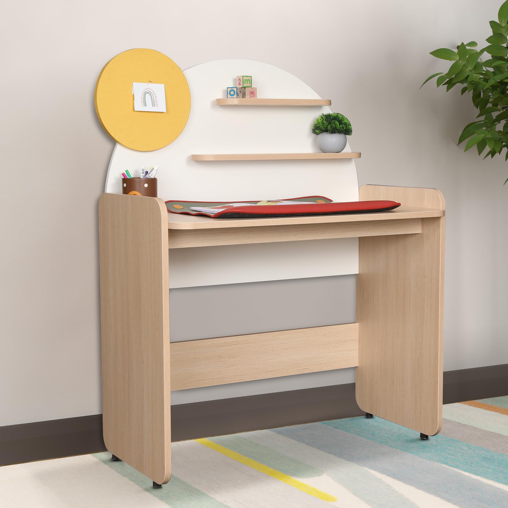 Smartsters Study Table with Pin-Up Board & Storage for Kids (4-10 Years), Engineered Wood, White, 47x45x25 Inches, Sunshine Desk with Shelves. Chair Not Included.-image-47