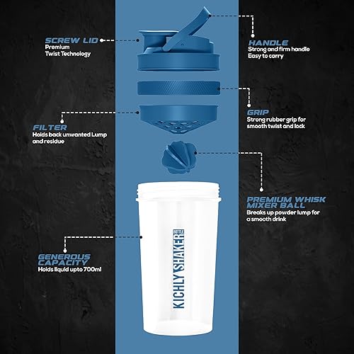 Miniatura 2 de KICHLY Shaker Bottle - Botella mezcladora de proteínas de plástico de 28 onzas para antes y después del entrenamiento con caja de proteínas Twist &
