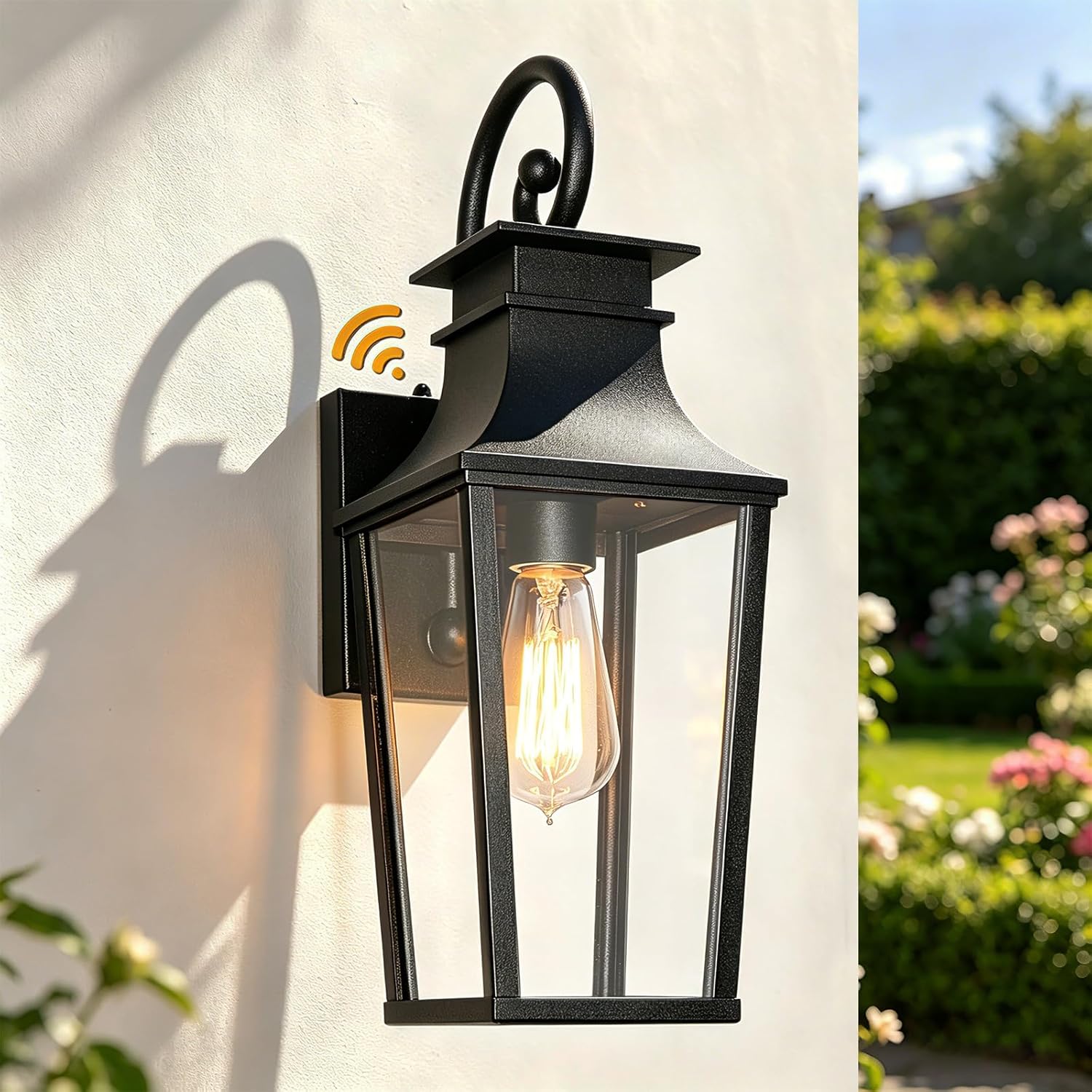 ALVIME 19 Inch Large Outdoor Wall Sconce, Matte Black Exterior Light Fixture, Waterproof Outside Lantern for House Front Door Entryway Porch Garage, E26 Base High Strength Clear Glass