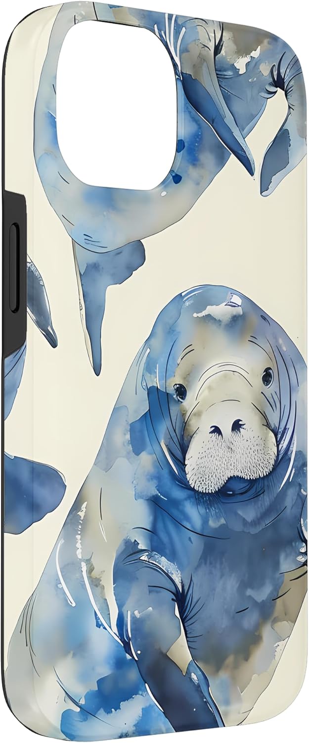Manatee Watercolor Print - Wildlife Pattern Art Case for iPhone 14