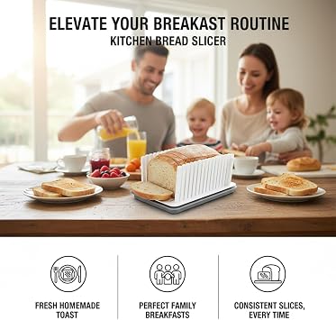 New Upgrade Bread Slicer for Homemade Bread, Bread Slicing Guide Adjustable Width, Foldable and Compact Cutting Guide with Crumb Tray, Suitability for Homemade Bread, Bagels, Cakes
